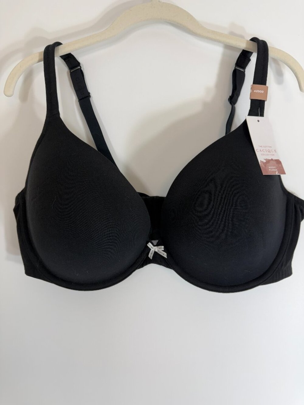 New! Lane Bryant Cacique Bra Womens Plus 42DDD Black Cotton Boost Plunge